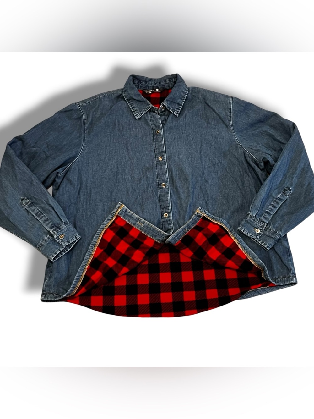 VTG Riders by Lee Fleece Lined Denim Shirt Jacket 2XL Shacket Buffalo Plaid F-4